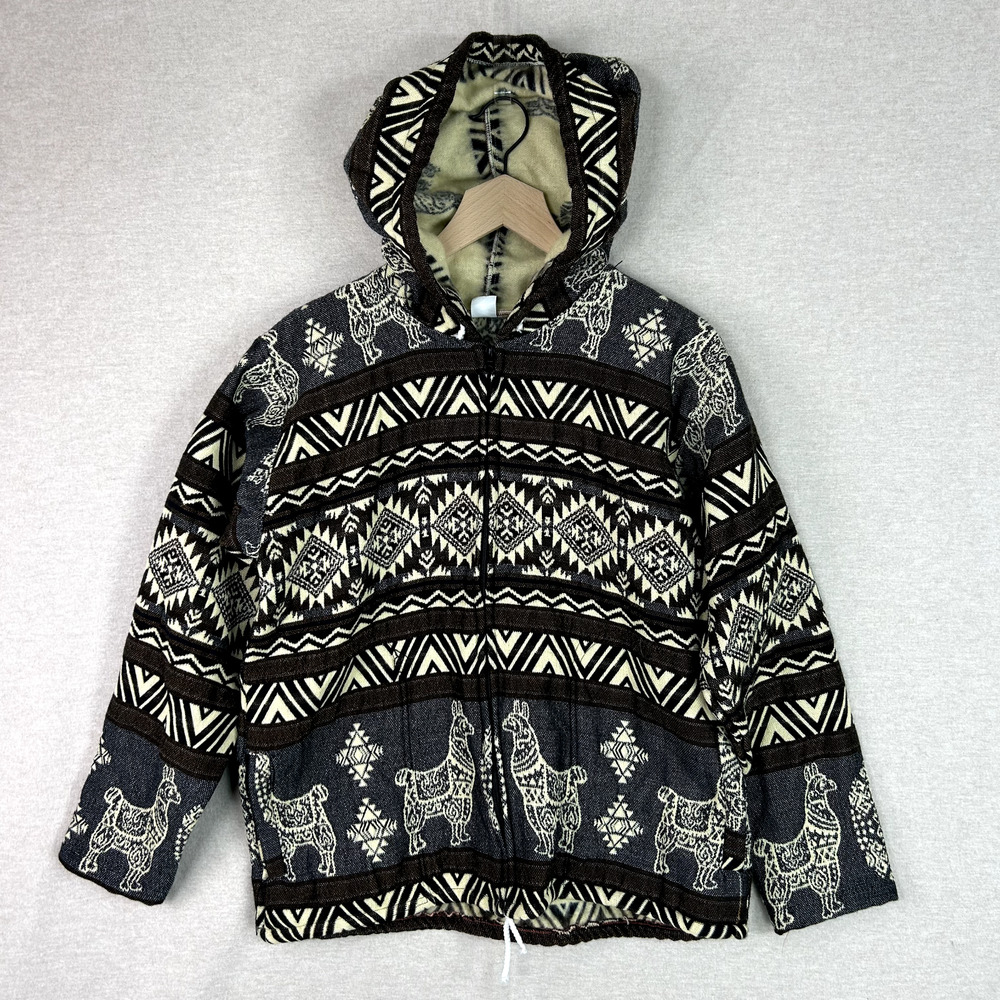 Handmade Mens Alpaca Blend Full Zip Jacket Size Medium Aztec‎ Tribal Lightweight